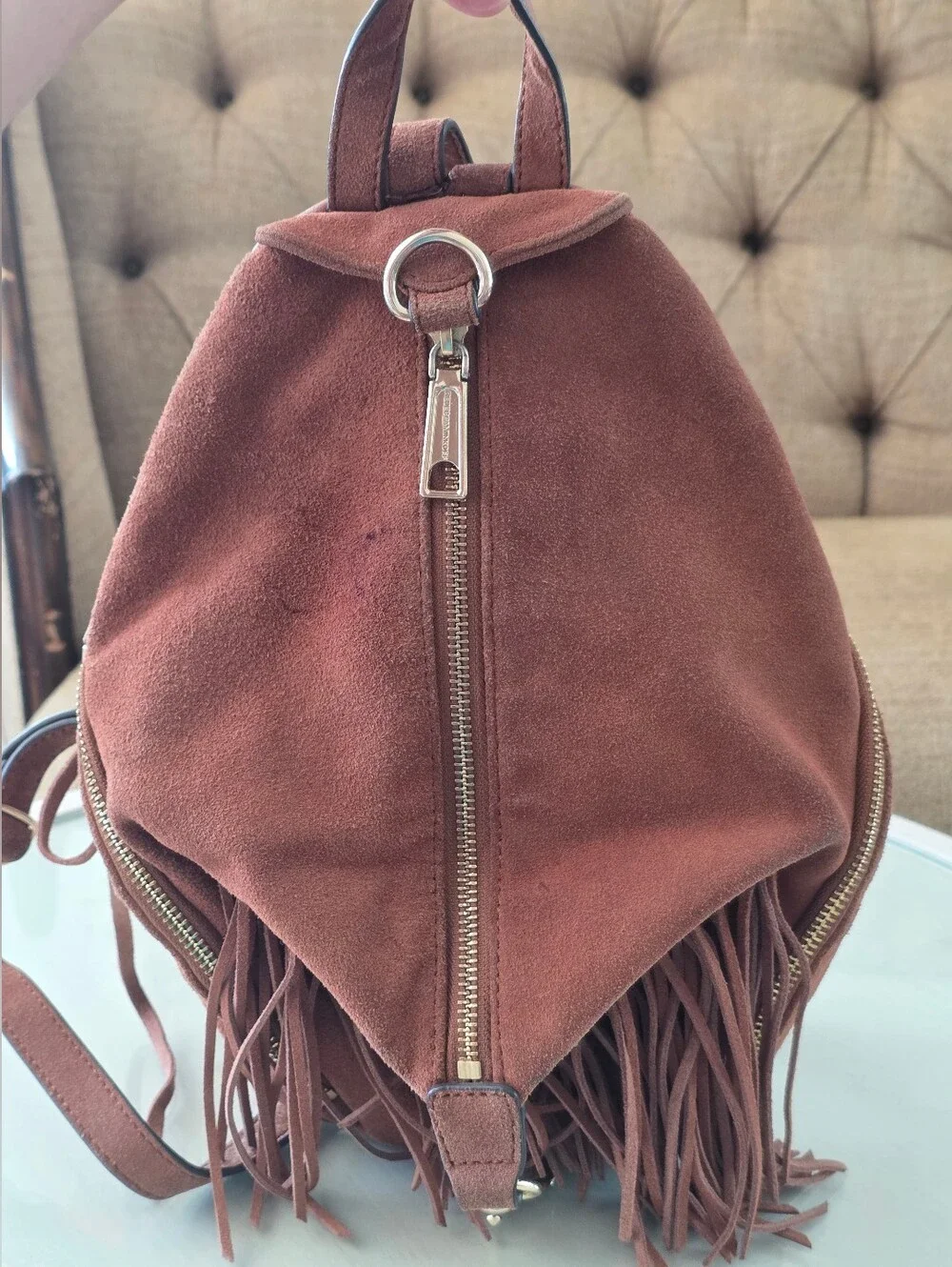 $348 Rebecca Minkoff Julian Fringe Backpack Brown Suede Concert Boho